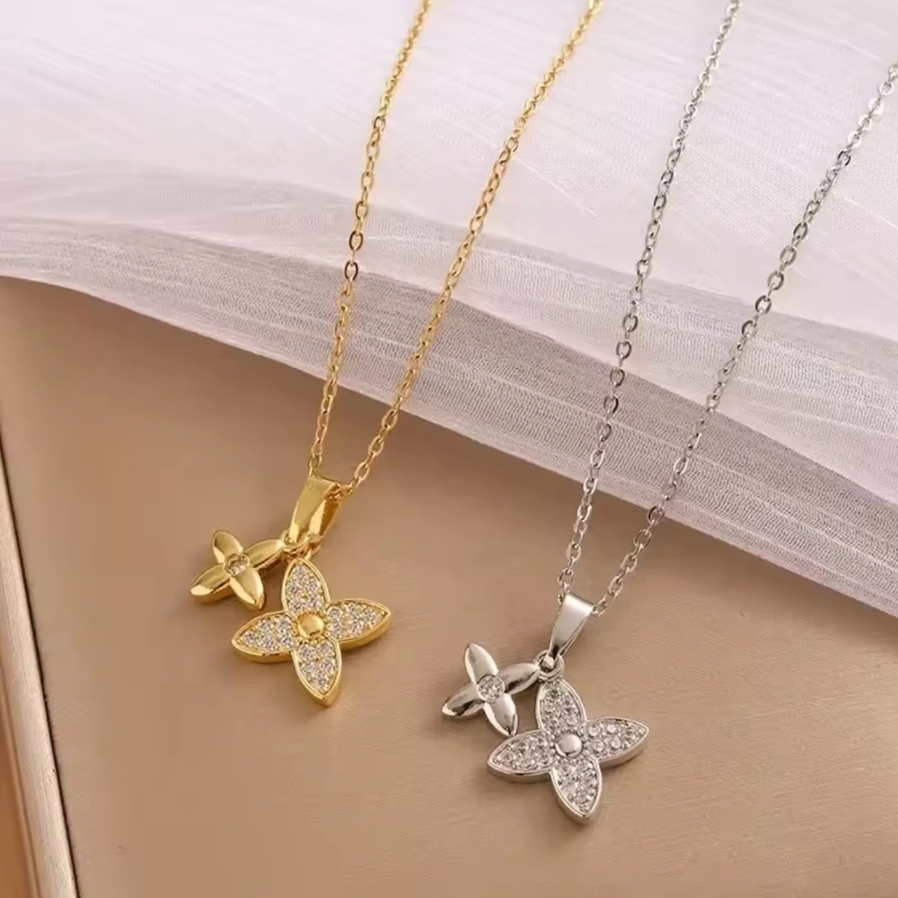 Stainless Steel Sparkly Gold Flower Pendant Necklace - Picture 8 of 12